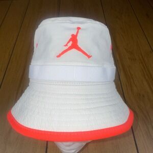 Jordan Bucket Hat Youth White Orange Jumpman Logo Casual Sun Hat
